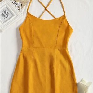 Small Zaful Yellow Criss Cross Back Mini Dress